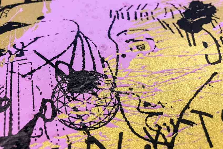 Caught Up In A Dream (edition, gold/black, pastel pink splash), 2019 by Joseph Klibansky