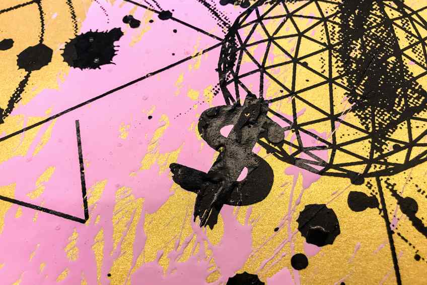 Caught Up In A Dream (edition, gold/black, pastel pink splash), 2019 by Joseph Klibansky