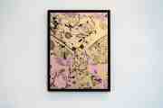 Villains In My Head (small 1, gold, pastal pink splash/black), 2019 by Joseph Klibansky