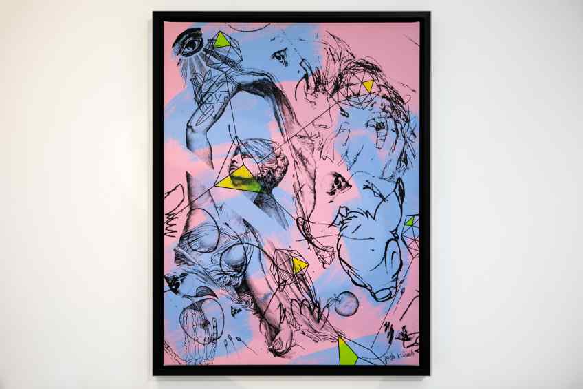 Apple of my Eye (pink, lilac/black, fluorescent yellow), 2016 by Joseph Klibansky