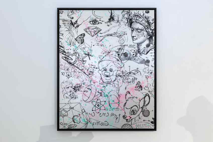 I Sent Her Flowers (silver/black, pastel pink and turquoise splash), 2019 by Joseph Klibansky
