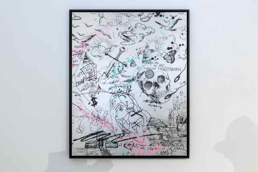 Feeling My Way Through The Darkness (silver/black, pastel pink and turquoise splash), 2019 by Joseph Klibansky