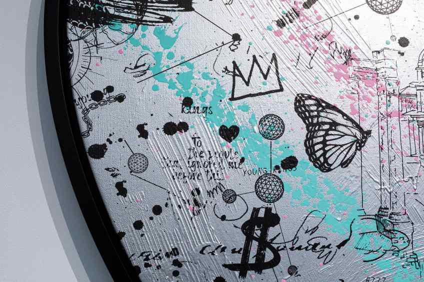 Take Me To Neverland (silver/black, pastel pink and turquoise splash), 2019 by Joseph Klibansky