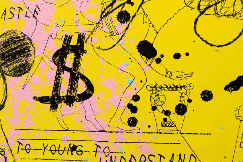 Caught Up In A Dream (yellow/black, pastel pink and turquoise splash), 2019 by Joseph Klibansky