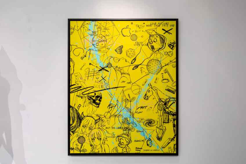Love Potions Won’t Save This One (yellow/black, pastel pink and turquoise splash), 2019 by Joseph Klibansky