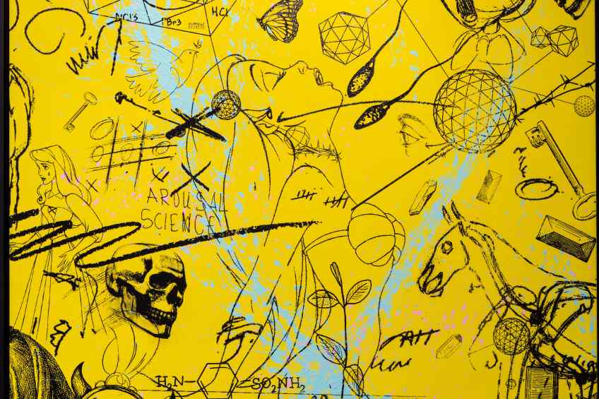 Love Potions Won’t Save This One (yellow/black, pastel pink and turquoise splash), 2019 by Joseph Klibansky