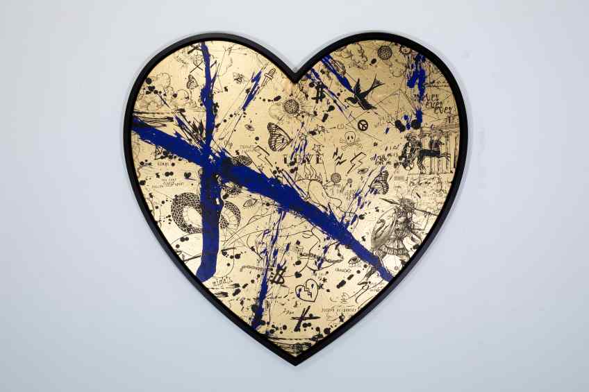 She Came To Break Hearts (gold/black, ultramarine blue splash), 2020 by Joseph Klibansky