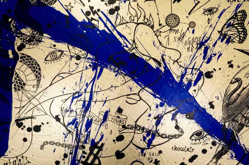 She Came To Break Hearts (gold/black, ultramarine blue splash), 2020 by Joseph Klibansky