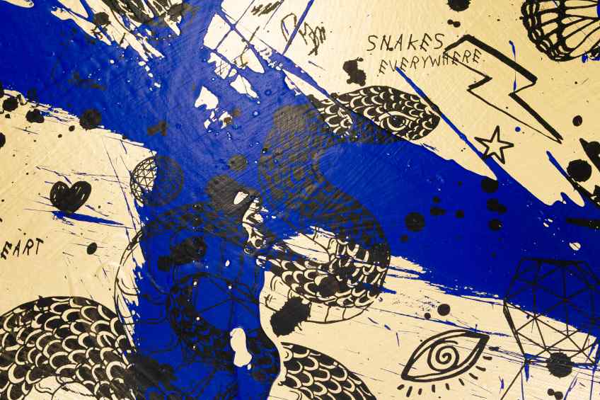 She Came To Break Hearts (gold/black, ultramarine blue splash), 2020 by Joseph Klibansky