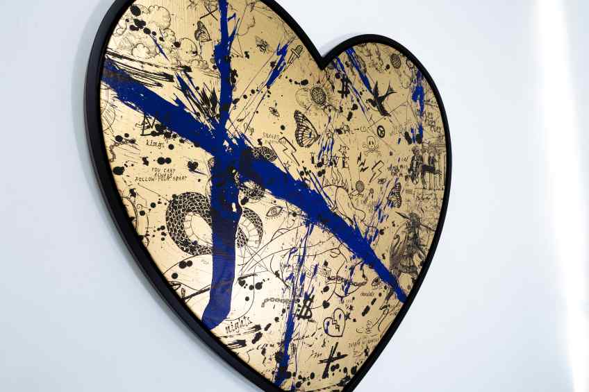 She Came To Break Hearts (gold/black, ultramarine blue splash), 2020 by Joseph Klibansky