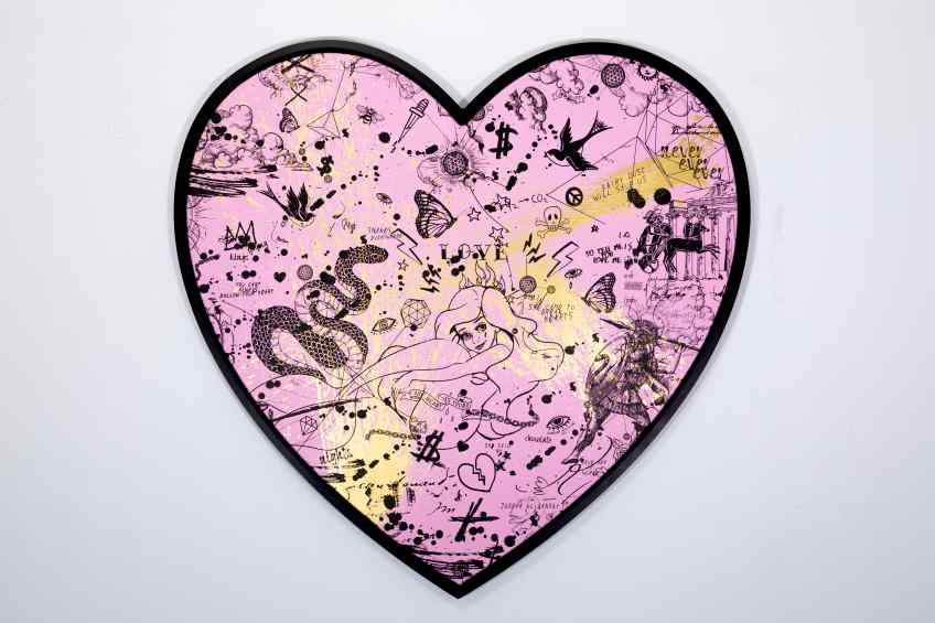 She Came To Break Hearts (pink/black, gold splash), 2020 by Joseph Klibansky