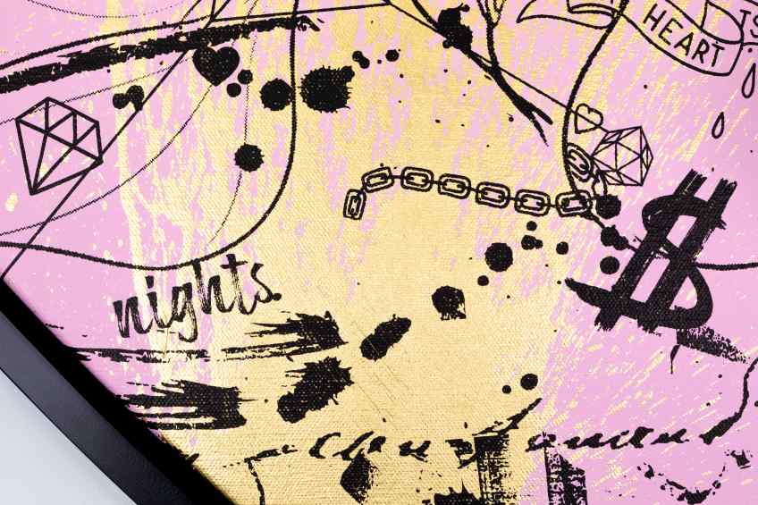 She Came To Break Hearts (pink/black, gold splash), 2020 by Joseph Klibansky