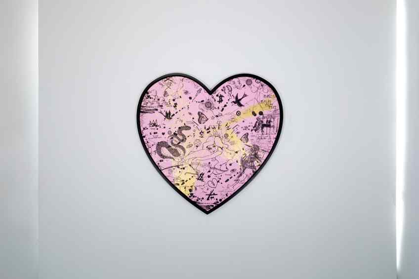 She Came To Break Hearts (pink/black, gold splash), 2020 by Joseph Klibansky