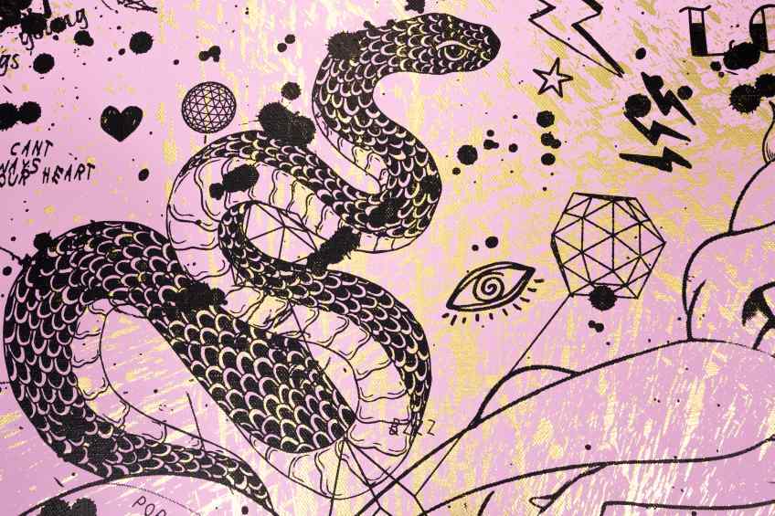 She Came To Break Hearts (pink/black, gold splash), 2020 by Joseph Klibansky