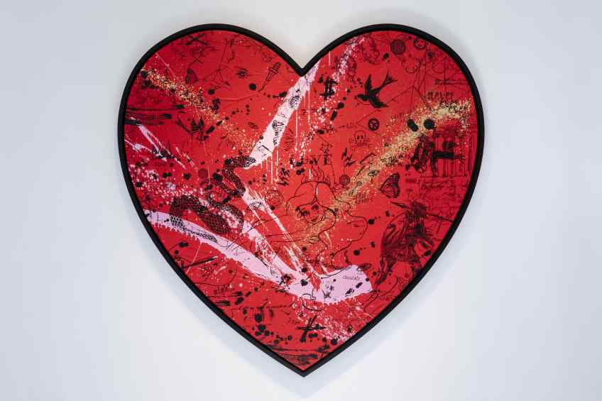 She Came To Break Hearts (red/black, pink and gold splash), 2020 by Joseph Klibansky