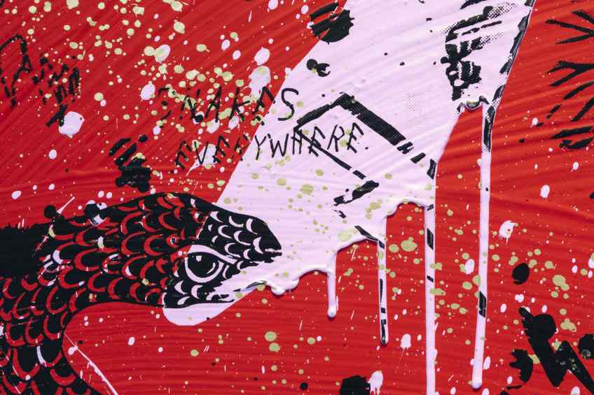She Came To Break Hearts (red/black, pink and gold splash), 2020 by Joseph Klibansky