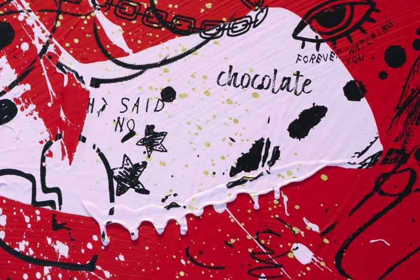 She Came To Break Hearts (red/black, pink and gold splash), 2020 by Joseph Klibansky