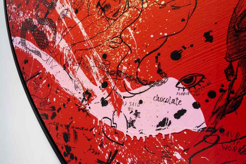 She Came To Break Hearts (red/black, pink and gold splash), 2020 by Joseph Klibansky
