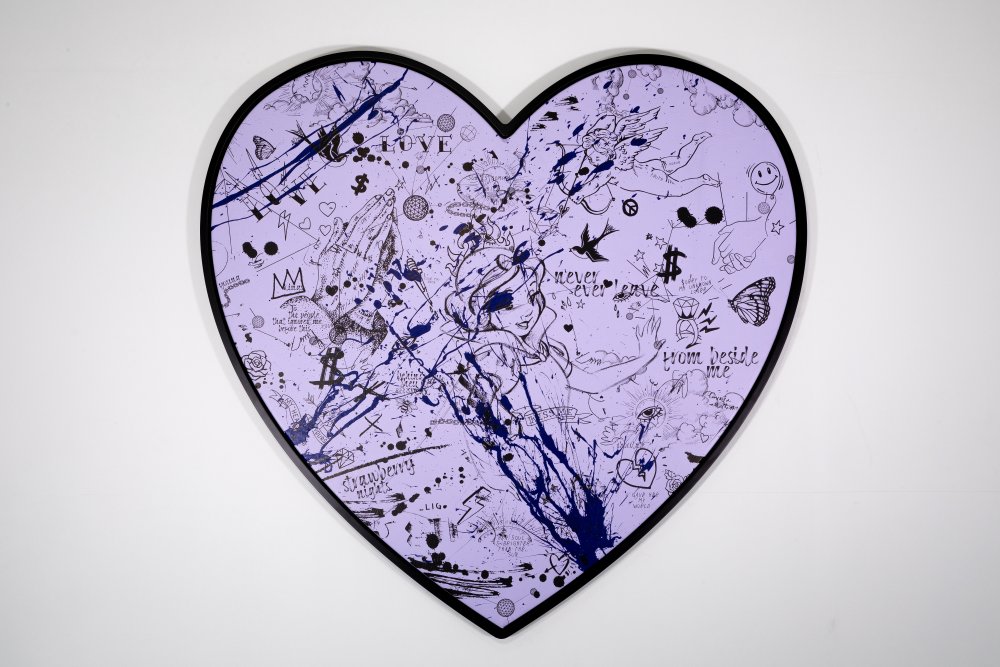 アボリジニアート Heart of My People My Heart Is Yours (lilac/black, ultramarine blue splash), 2020