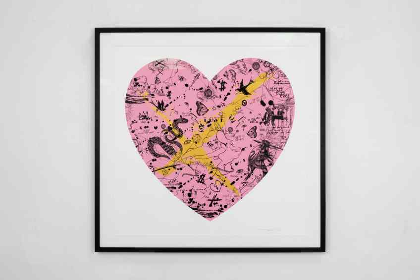 She Came To Break Hearts (edition, pink/black, gold splash), 2020 by Joseph Klibansky