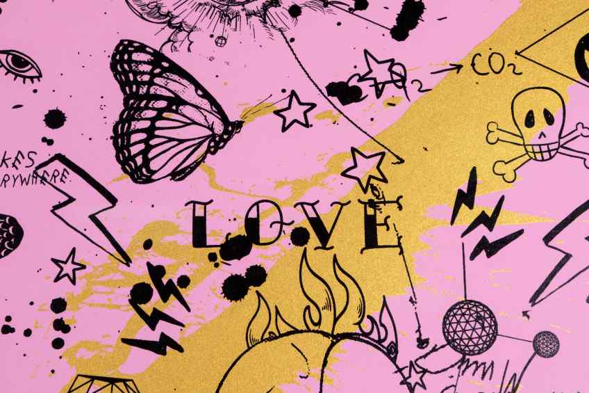She Came To Break Hearts (edition, pink/black, gold splash), 2020 by Joseph Klibansky
