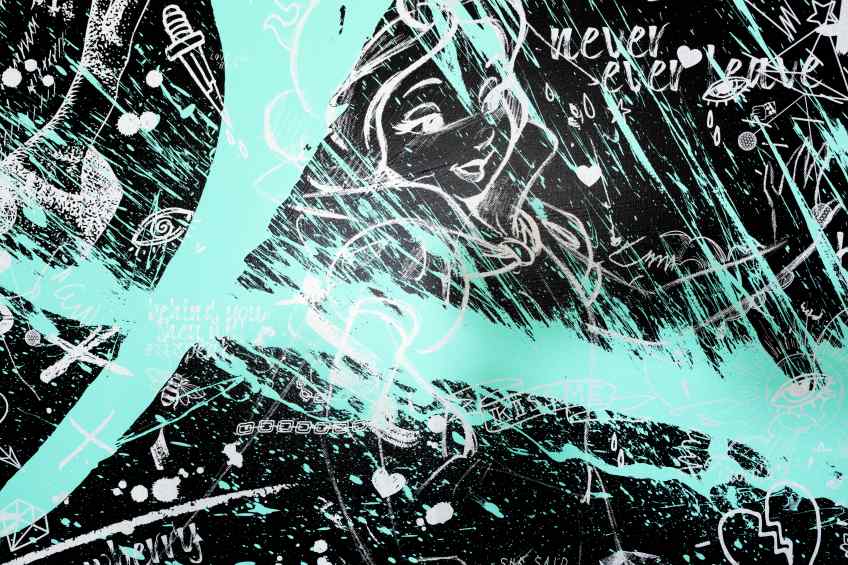 My Heart Is Yours (black/white, pastel green splash), 2020 by Joseph Klibansky