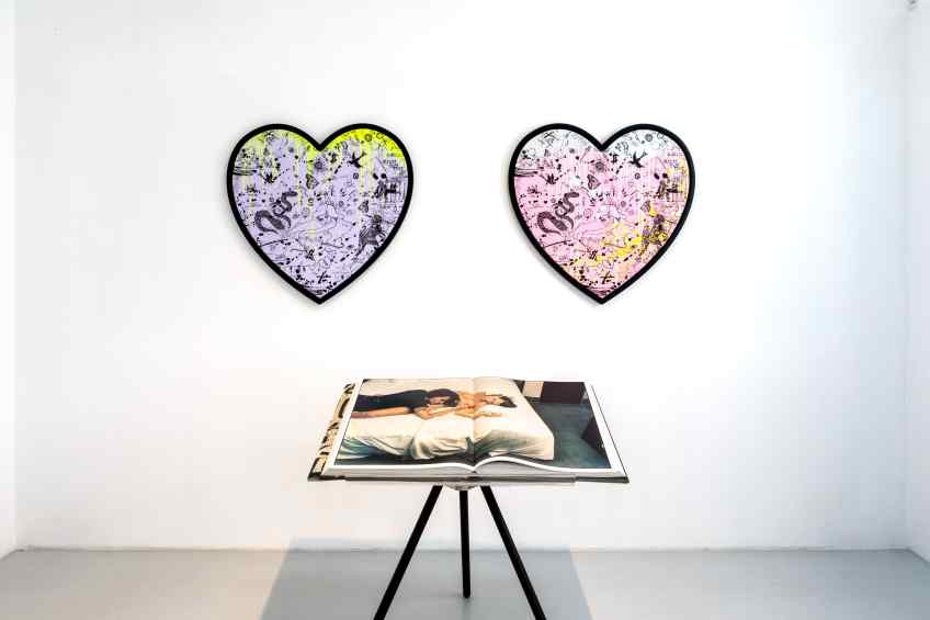 She Came To Break Hearts (pink/black, yellow splash and silver drips), 2020 by Joseph Klibansky