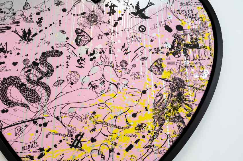She Came To Break Hearts (pink/black, yellow splash and silver drips), 2020 by Joseph Klibansky