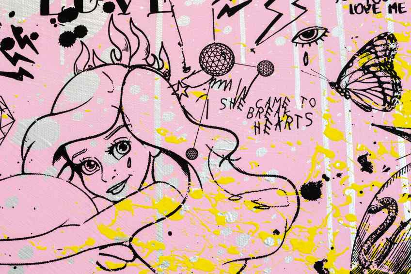 She Came To Break Hearts (pink/black, yellow splash and silver drips), 2020 by Joseph Klibansky