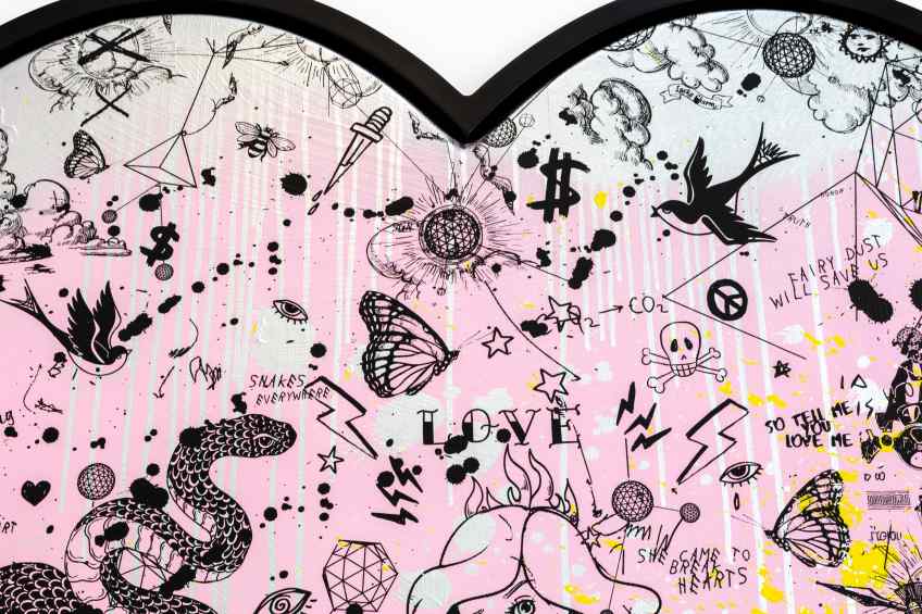 She Came To Break Hearts (pink/black, yellow splash and silver drips), 2020 by Joseph Klibansky