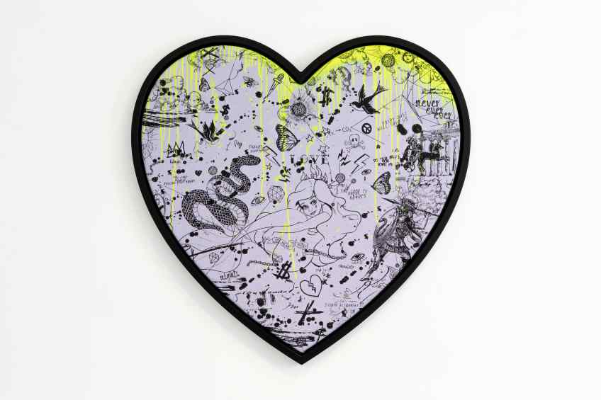She Came To Break Hearts (lilac/black, fluorescent yellow drips), 2020 by Joseph Klibansky