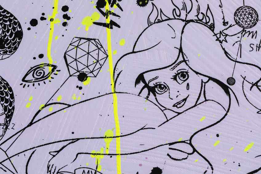 She Came To Break Hearts (lilac/black, fluorescent yellow drips), 2020 by Joseph Klibansky
