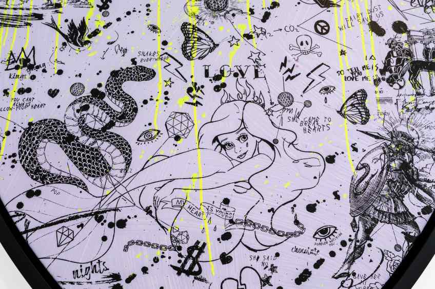 She Came To Break Hearts (lilac/black, fluorescent yellow drips), 2020 by Joseph Klibansky