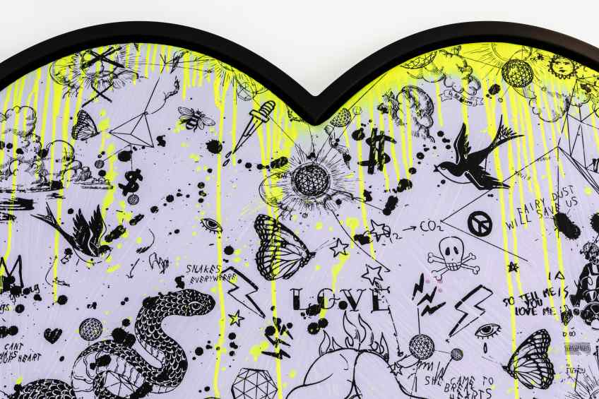 She Came To Break Hearts (lilac/black, fluorescent yellow drips), 2020 by Joseph Klibansky