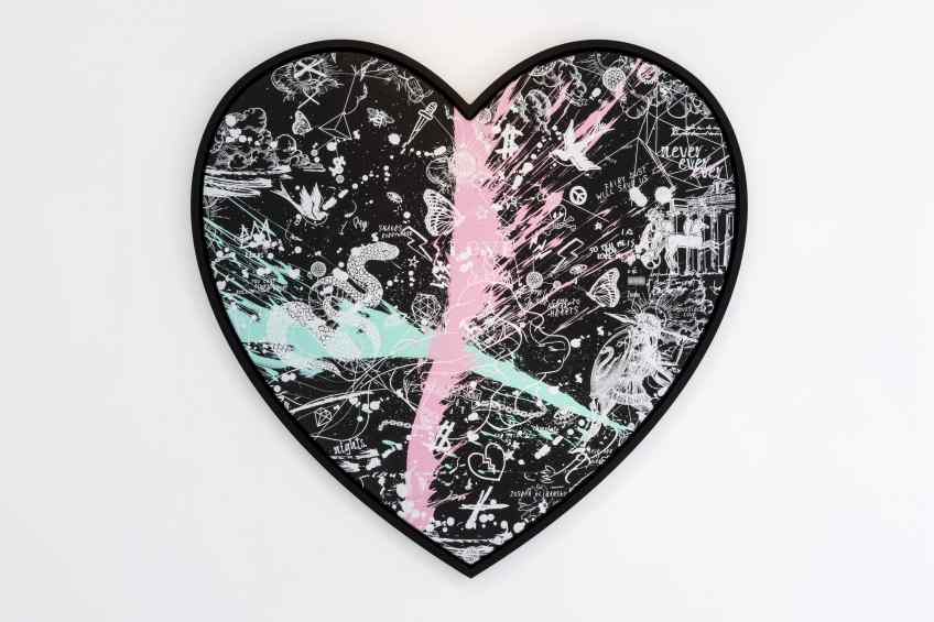 She Came To Break Hearts (black/white, pastel pink and turquoise splash), 2020 by Joseph Klibansky