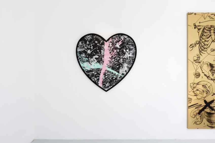 She Came To Break Hearts (black/white, pastel pink and turquoise splash), 2020 by Joseph Klibansky