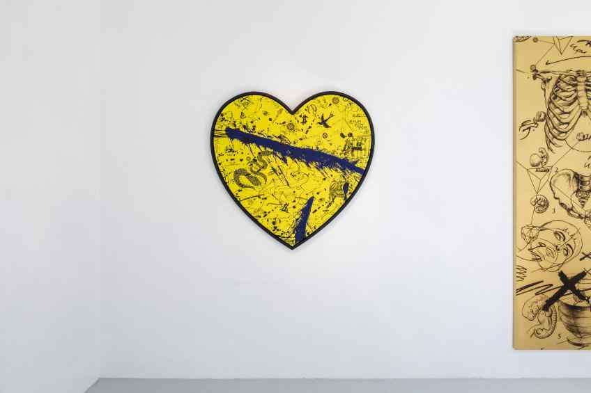 She Came To Break Hearts (yellow/black, ultramarine blue splash), 2020 by Joseph Klibansky