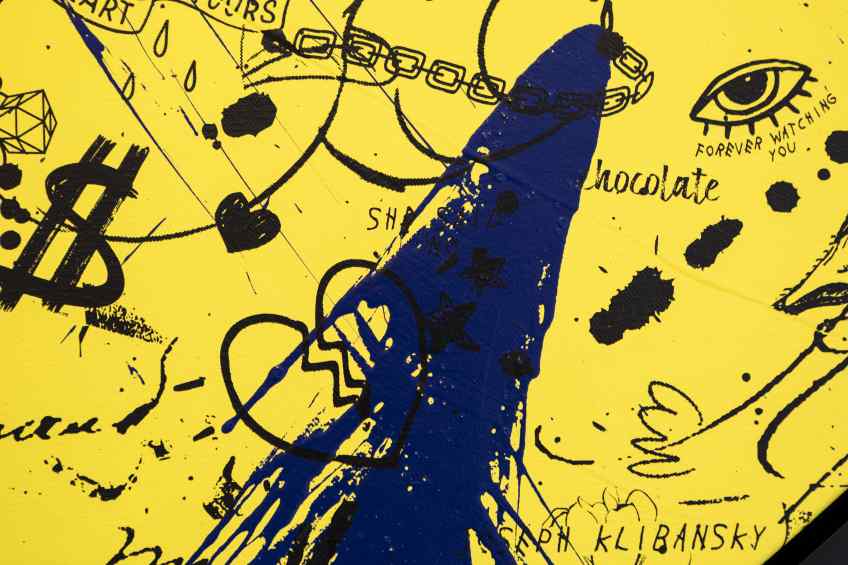 She Came To Break Hearts (yellow/black, ultramarine blue splash), 2020 by Joseph Klibansky