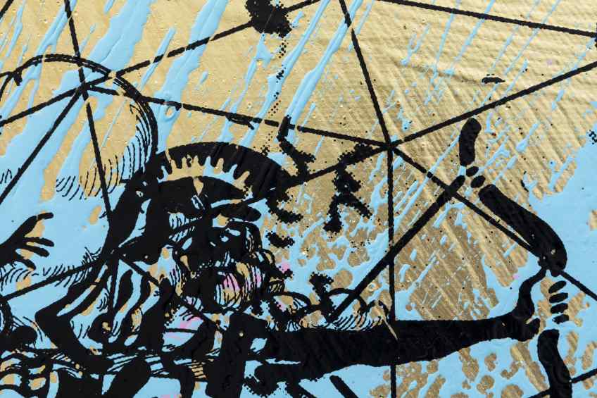 Behind the Clouds (gold/black, light blue splash), 2020 by Joseph Klibansky