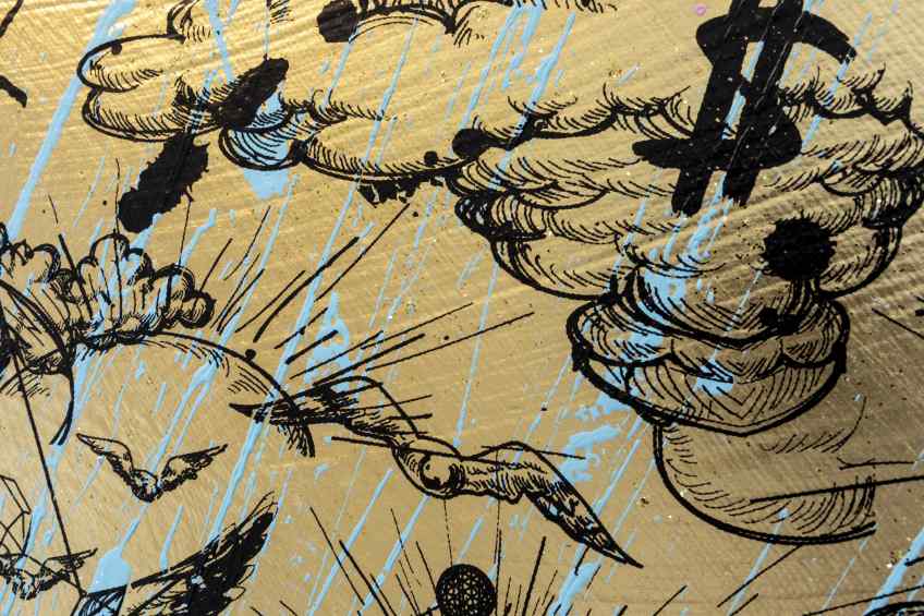 Behind the Clouds (gold/black, light blue splash), 2020 by Joseph Klibansky