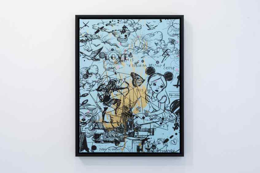 Behind the Clouds (light blue/black, gold splash), 2020 by Joseph Klibansky