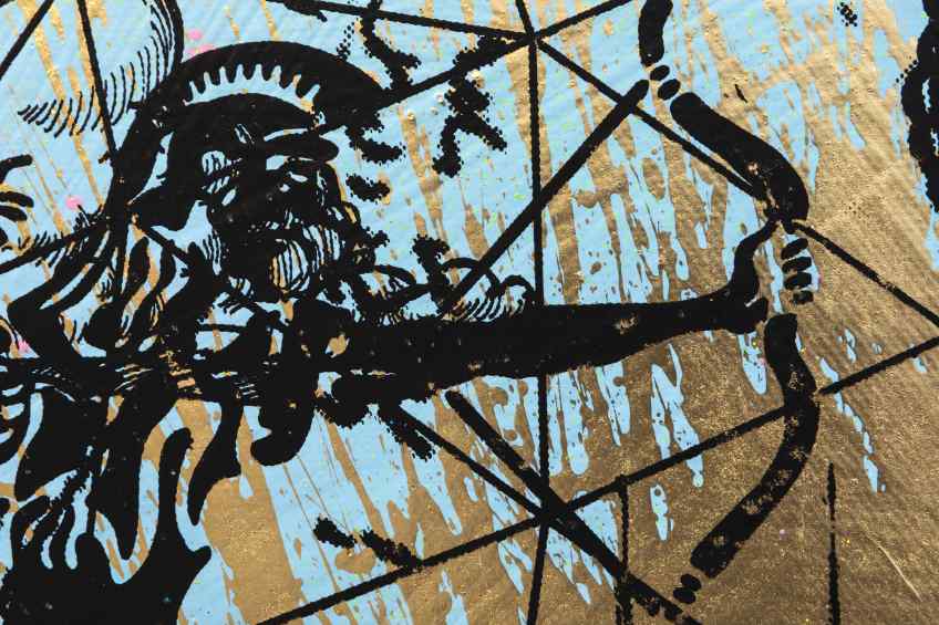 Behind the Clouds (light blue/black, gold splash), 2020 by Joseph Klibansky