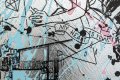 Behind the Clouds (silver/black, light blue and pastel pink splash) I, 2020 by Joseph Klibansky