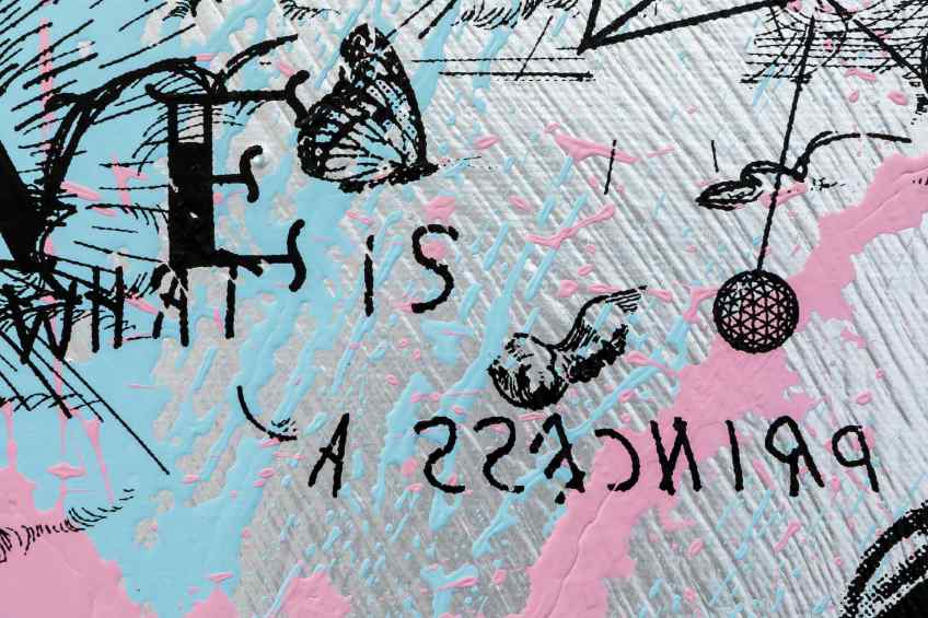 Behind the Clouds (silver/black, light blue and pastel pink splash) I, 2020 by Joseph Klibansky