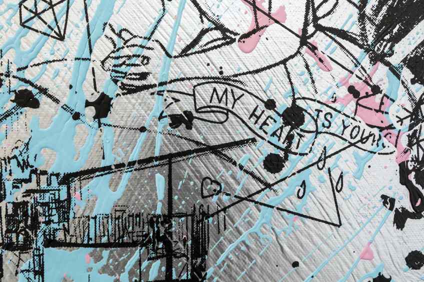 Behind the Clouds (silver/black, light blue and pastel pink splash) I, 2020 by Joseph Klibansky