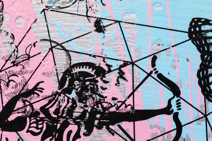 Behind the Clouds (silver/black, light blue and pastel pink splash) II, 2020 by Joseph Klibansky