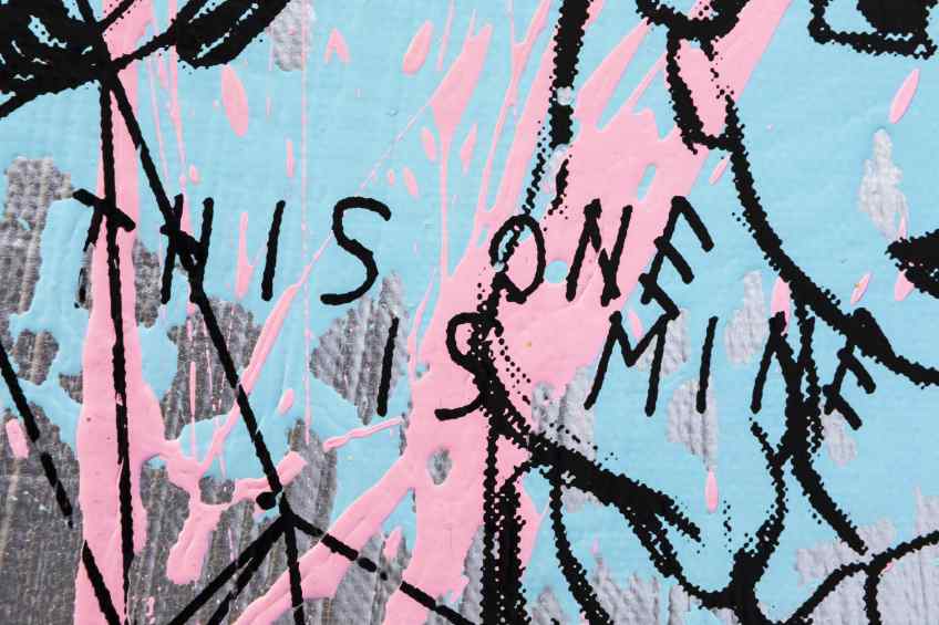 Behind the Clouds (silver/black, light blue and pastel pink splash) II, 2020 by Joseph Klibansky