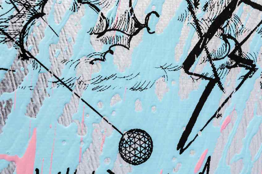 Behind the Clouds (silver/black, light blue and pastel pink splash) II, 2020 by Joseph Klibansky