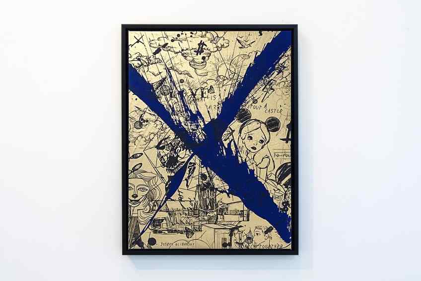 Behind the Clouds (gold/black, ultramarine blue splash), 2020 by Joseph Klibansky