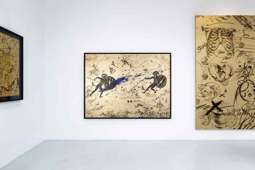Can We Kiss Forever (gold/black, ultramarine splash), 2020 by Joseph Klibansky